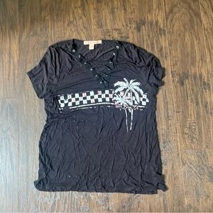 Rebellious one black shirt with pink and white large